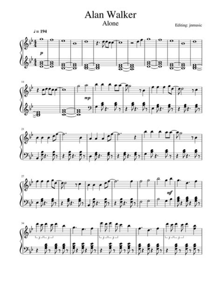 Download Alan Walker Piano Sheet Music PDF Alone