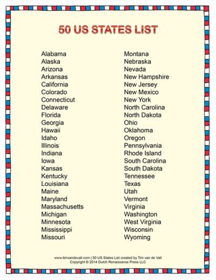 Alphabetical List of States in PDF Format