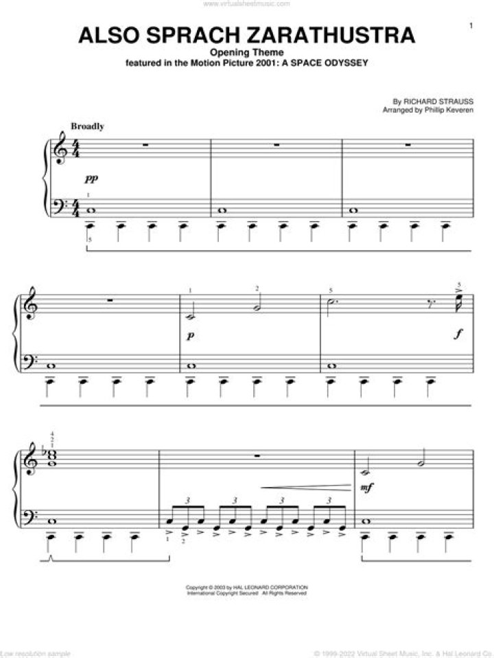 Play Also Sprach Zarathustra Piano Sheet Music PDF – Easy Download