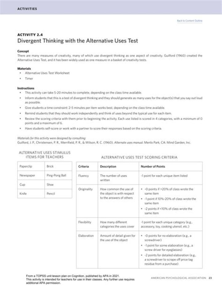 Alternate Uses Test PDF: Creative Ideas for Everyday Items