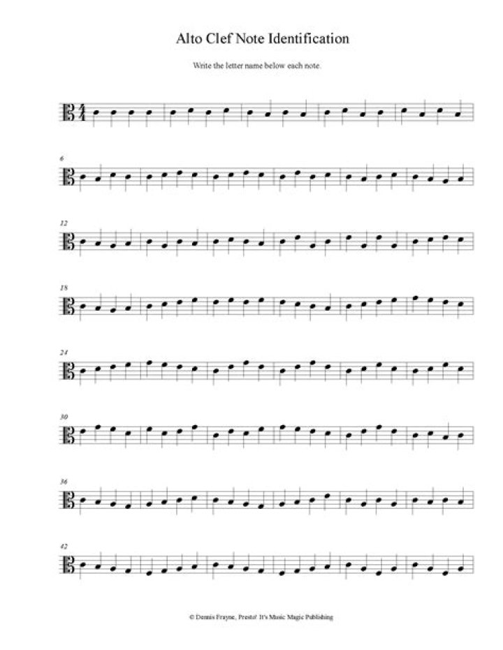 Alto Clef Worksheet PDF for Music Students