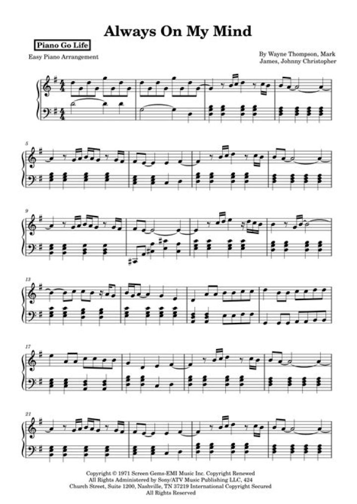 Always On My Mind Sheet Music PDF – Instant Access