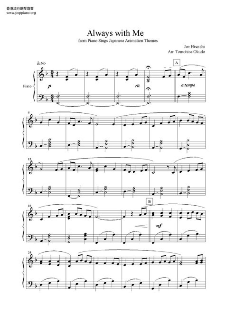 Always With Me Piano Sheet PDF Free – Download Now