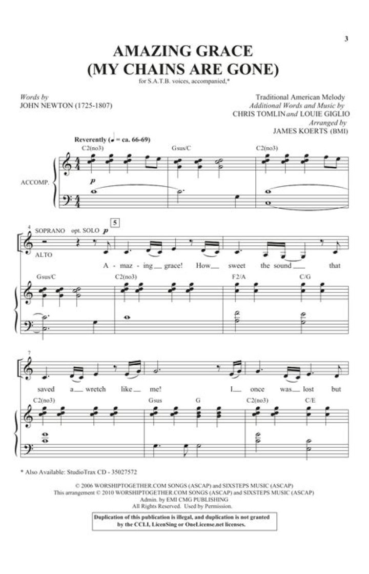 Amazing Grace Piano Sheet Music PDF – Chains Gone Free