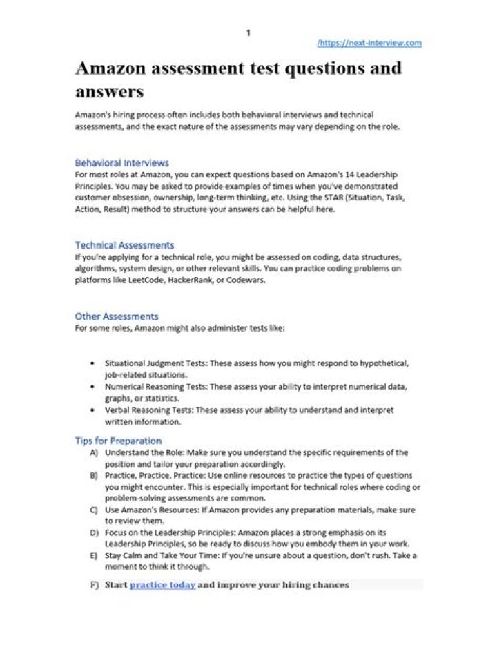 Amazon Assessment Test Questions & Answers PDF Free Download