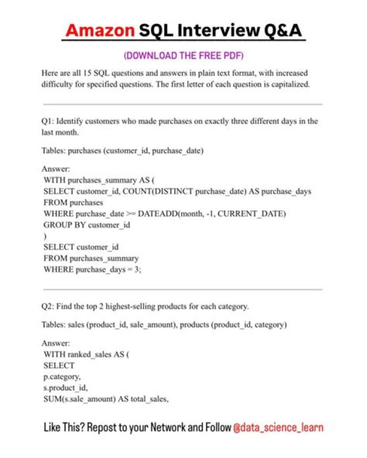 Amazon SQL Interview Questions PDF: Ace Your Job Readiness