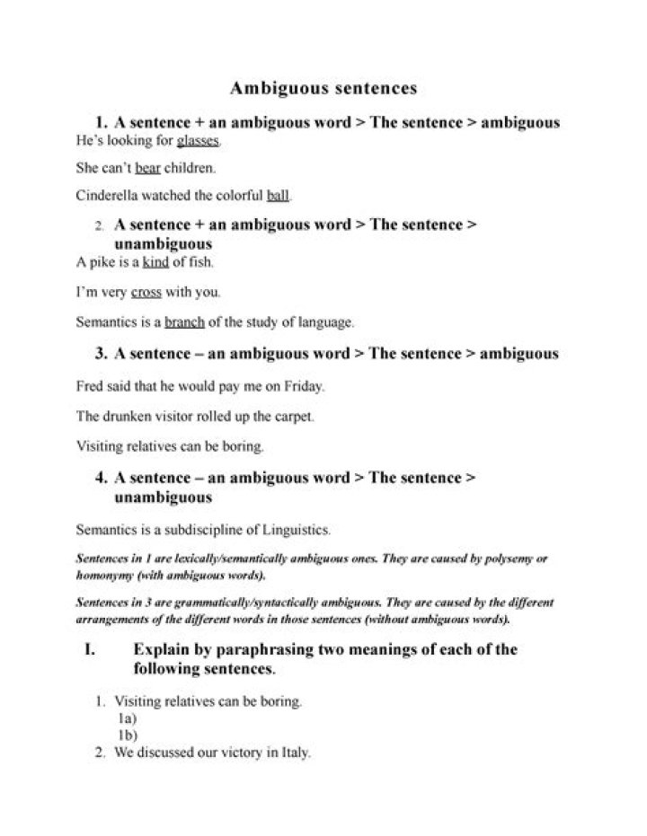 Ambiguous Sentences Examples PDF with Answers