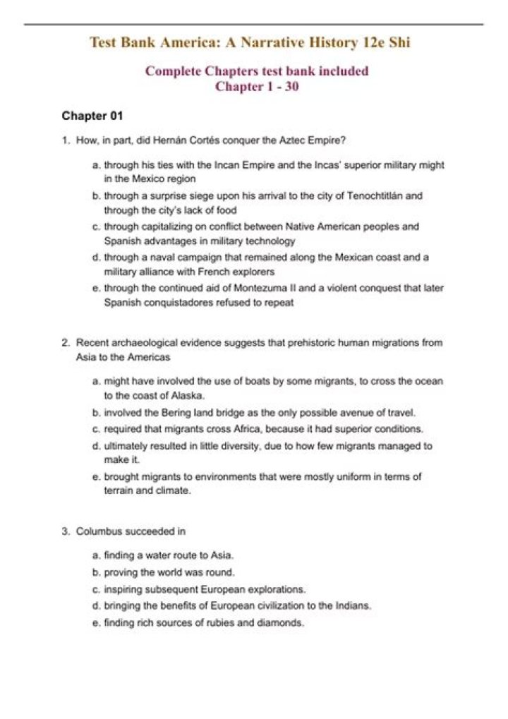 America Through a Narrative History Test Bank – PDF Study Resource