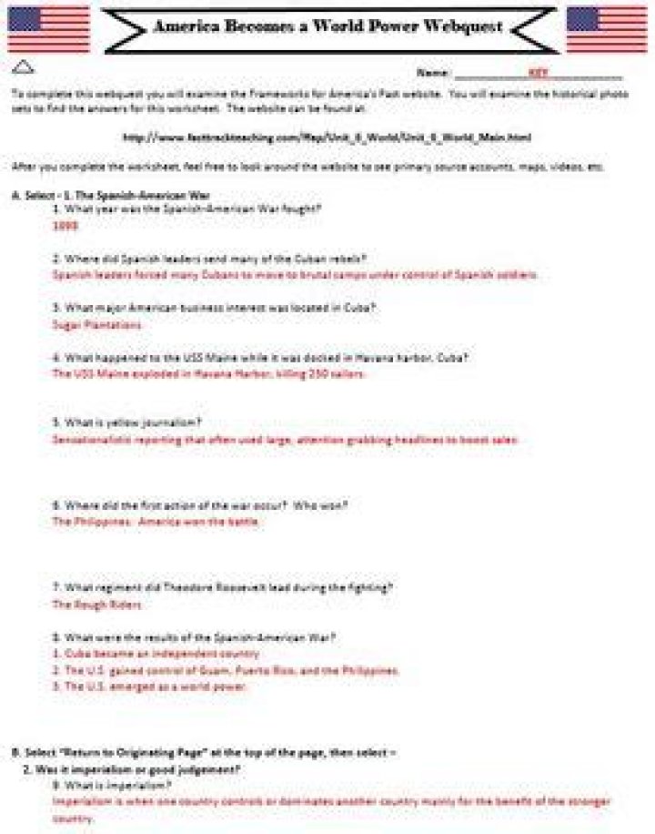 How America Becomes a World Power: Answer Key PDF
