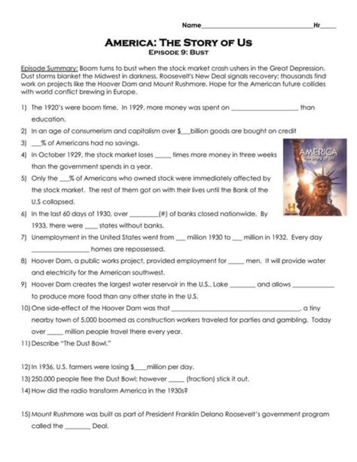America’s Story of Us: Division Worksheet PDF Answers