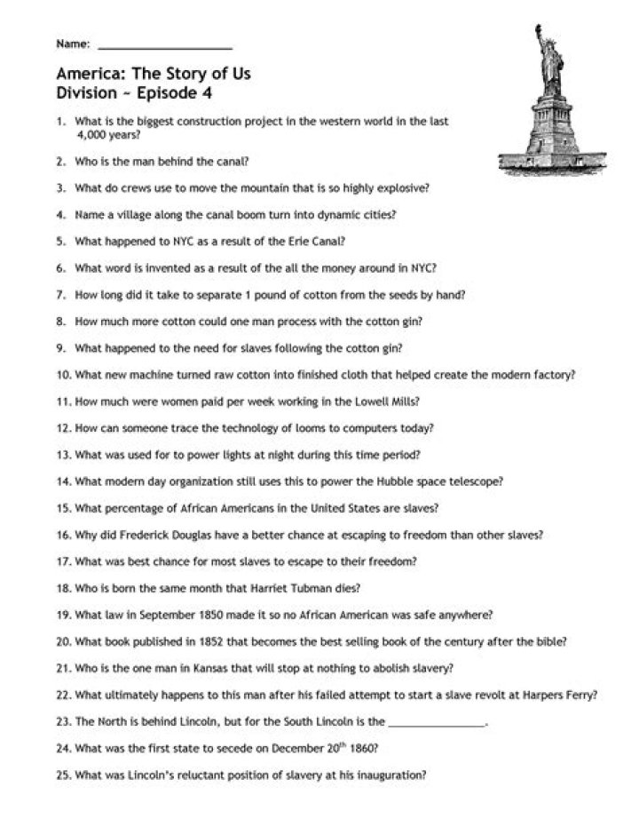 America’s Story of Us: Division Worksheet PDF for Classroom Use