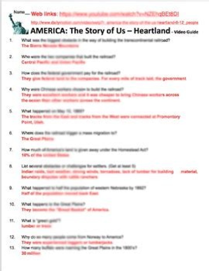 America's Heartland: The Story of Us – Heartland Worksheet PDF Answers