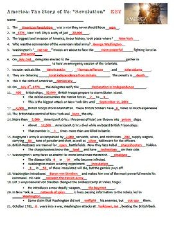 Revolution Worksheet PDF Answers: America's Story of the Revolution