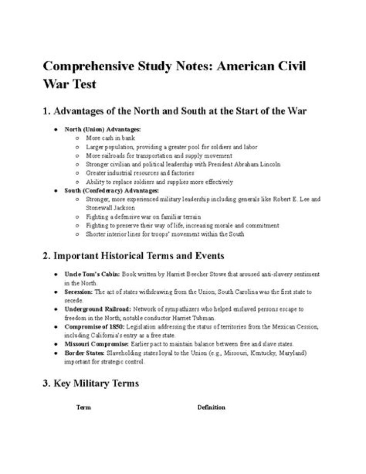 American Civil War Test PDF: History Quiz & Study Guide