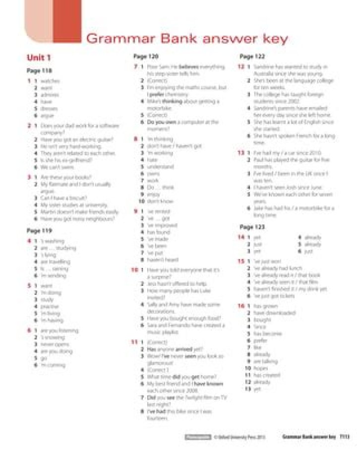 American English File 3 Grammar Bank Answer Key PDF Answer Key