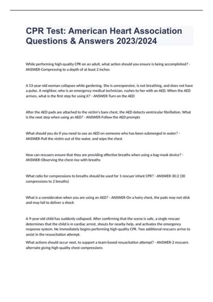 Free American Heart Association CPR Test: 25 Questions PDF for Free Download