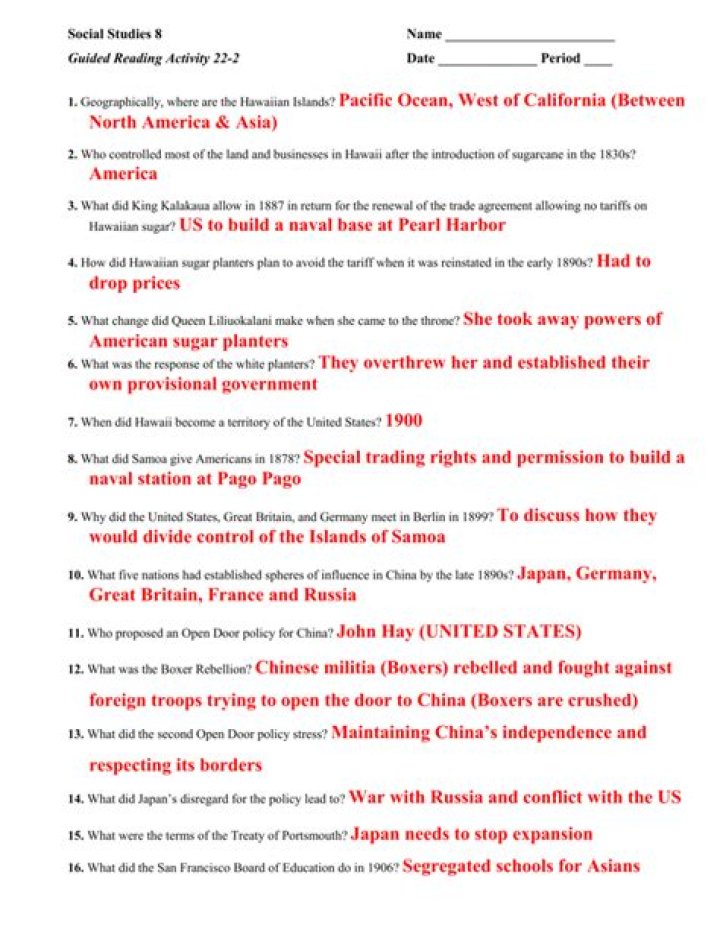 American Imperialism Worksheet PDF Answer Key with Analysis