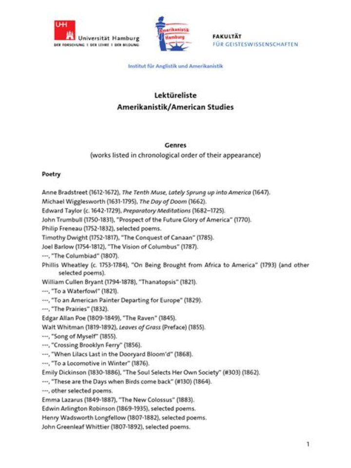 Essential American Literature Reading List PDF for Students