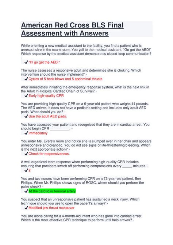 American Red Cross BLS Test Answers 2023 PDF – Complete Exam Prep