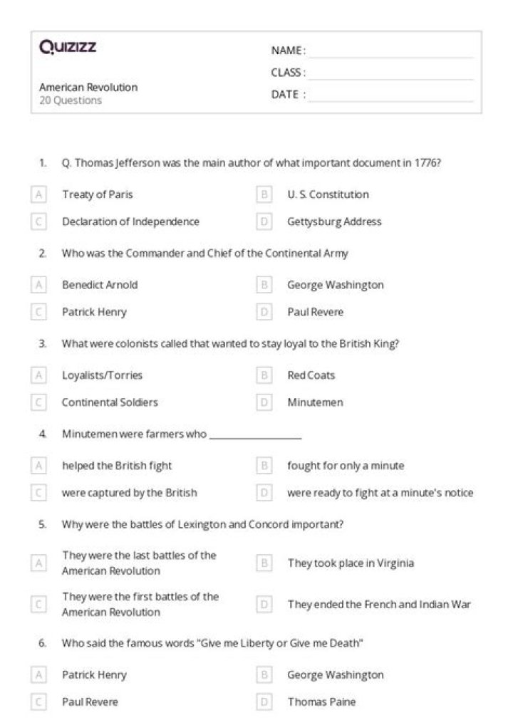 American Revolution Multiple Choice Questions PDF – Practice Tests & Answers