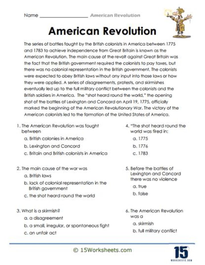 American Revolution Reading Comprehension PDF Answer Key