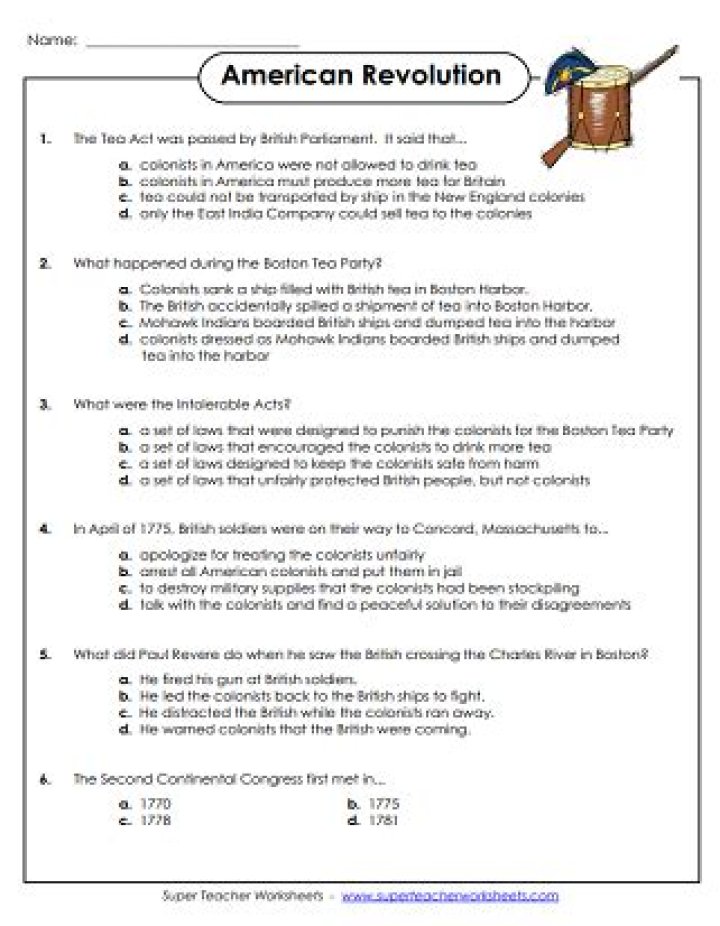 American Revolution Worksheet PDF for Students & Teachers