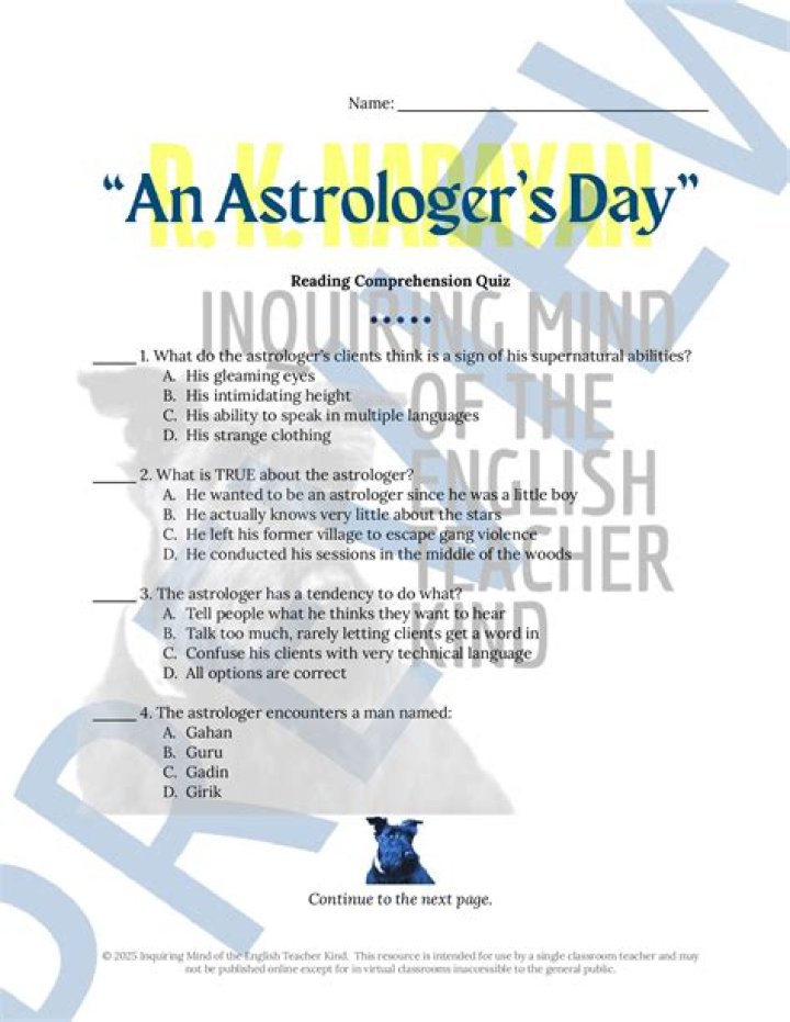An Astrologer's Day: Short Questions & Answers PDF