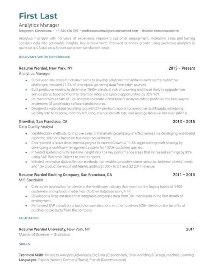 Analytics Manager Resume PDF Template – Professional & Data-Driven