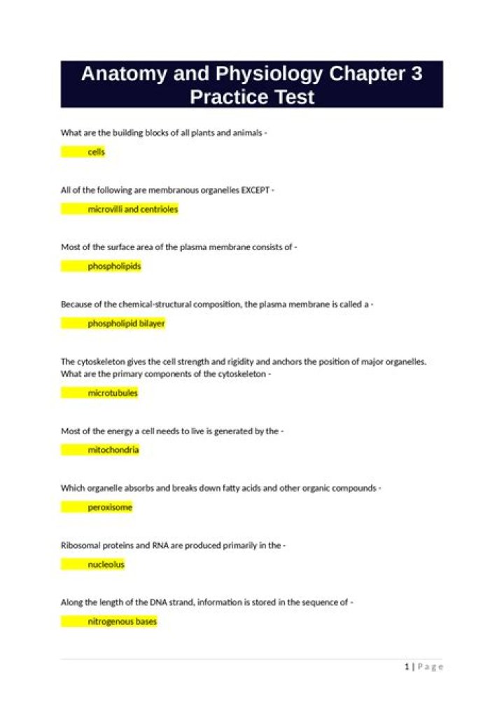 Anatomy and Physiology Chapter 3 Test PDF: Perfect Study Practice