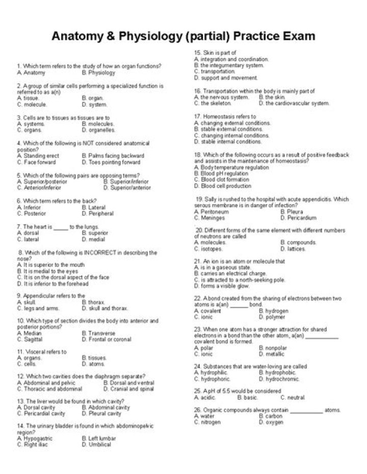 Anatomy and Physiology Exam Questions & Answers PDF – Study Guide