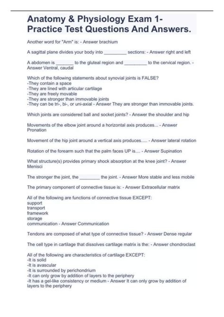 Anatomy and Physiology Important Questions and Answers PDF: Master Key Concepts