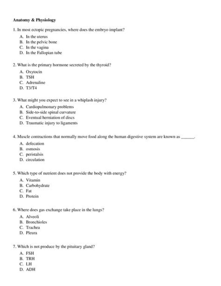 Anatomy and Physiology Questions and Answers PDF for Exam Prep