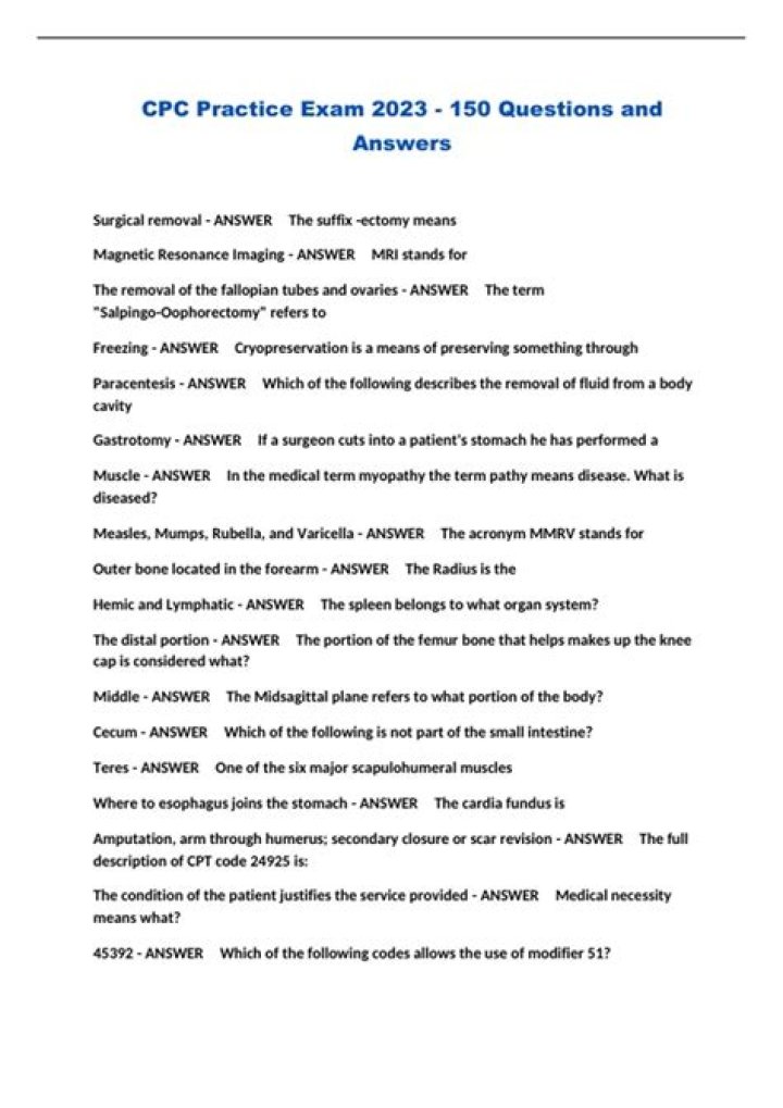 Anatomy Questions and Answers for CPC Exam PDF – Instant Study Guide