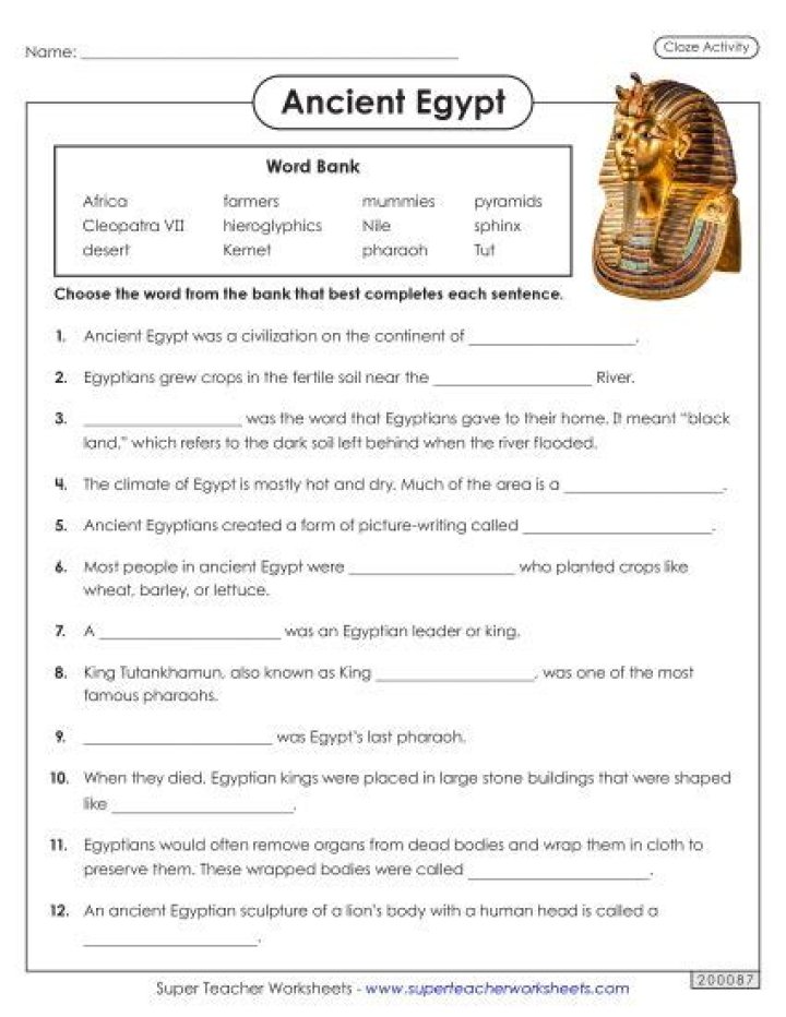 Ancient Egypt 6th Grade Test PDF: Practice & Review Worksheets