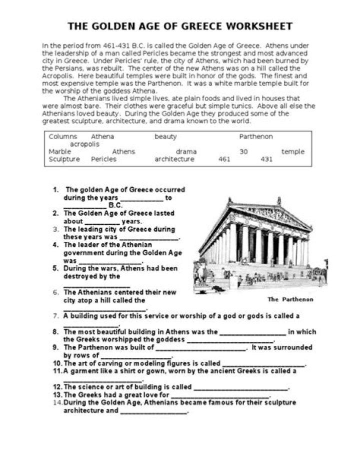 Ancient Greece Worksheet PDF for Students