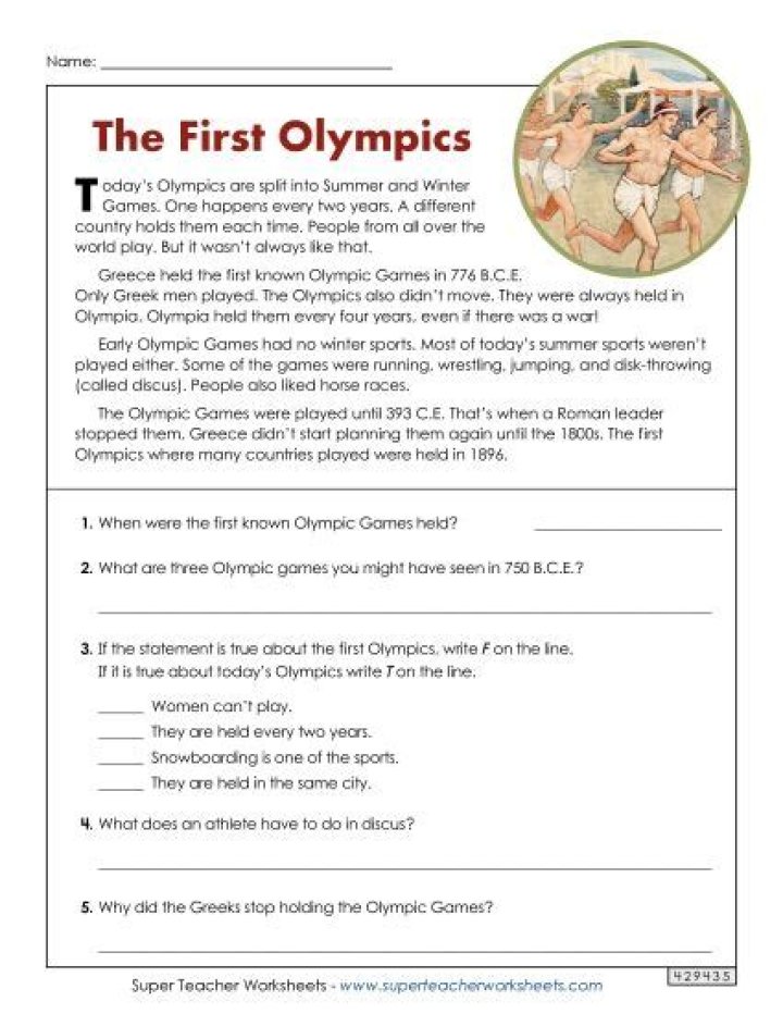 Ancient Olympics Worksheet PDF for Study & Learning