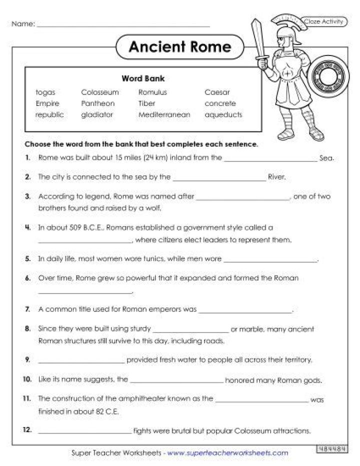 Ancient Rome Worksheets PDF Answer Key with Detailed Answers
