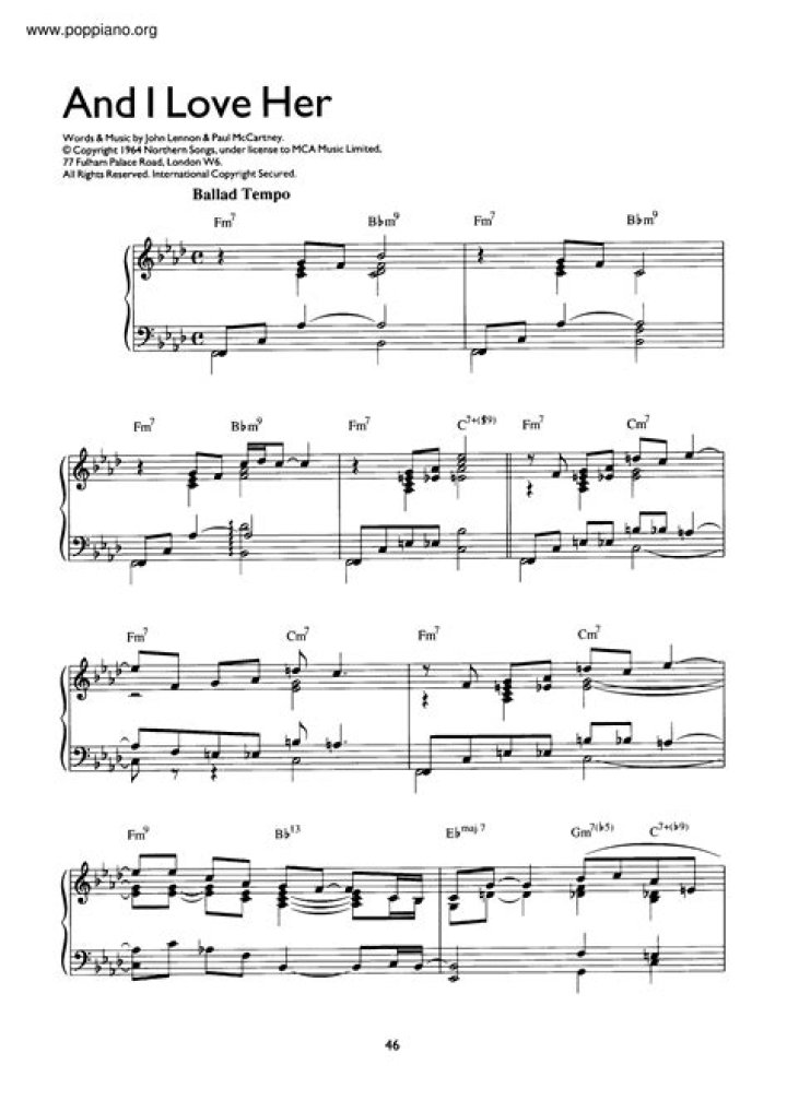 Download Free Piano Sheet Music PDF – I Love Her Tunes