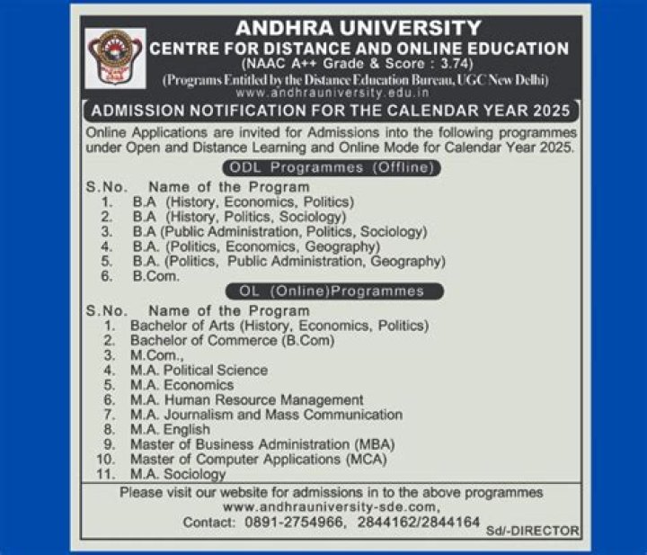 Andhra University Distance Education PG Courses List – PDF Download