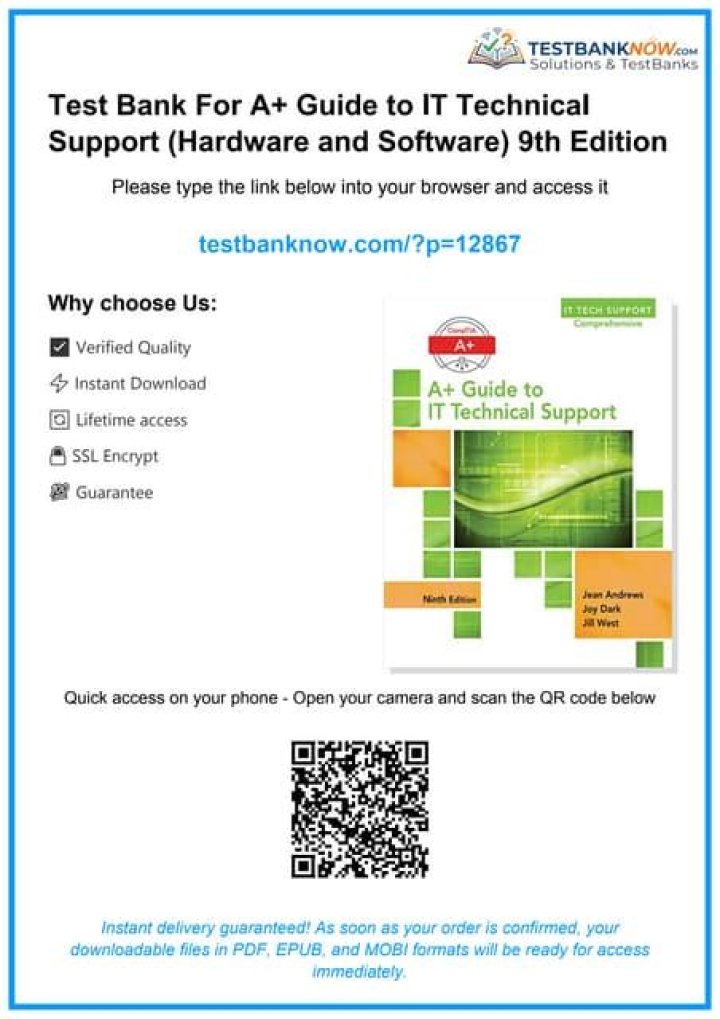 Andrews A+ Guide to IT Technical Support Test Bank PDF