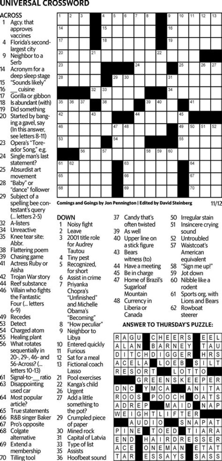 Andrews McMeel Crossword Answers Today PDF