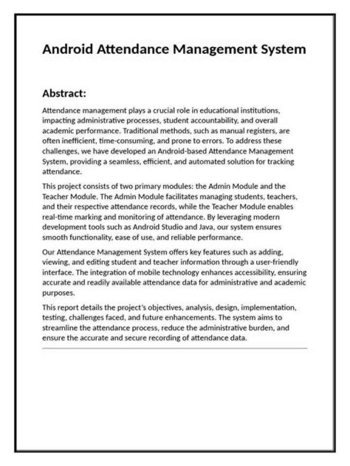 Efficient Android Attendance Management System PDF for Schools