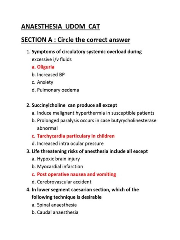 Anesthesia Exam Questions & Answers PDF: Study Guide for Medical Students