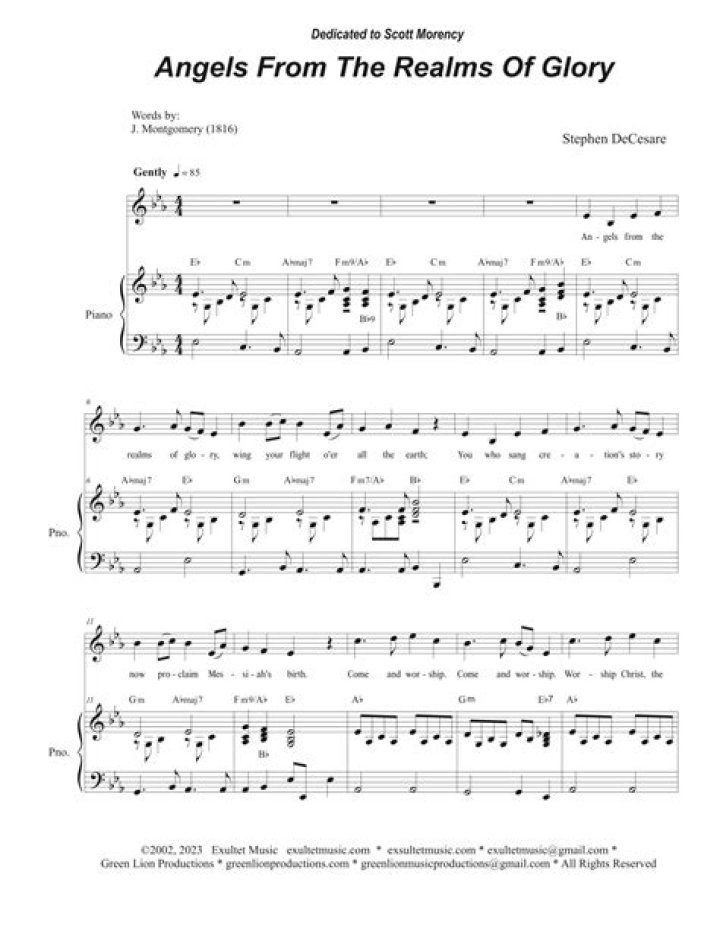Download Free Music Sheet PDF: Angels from the Realms of Glory