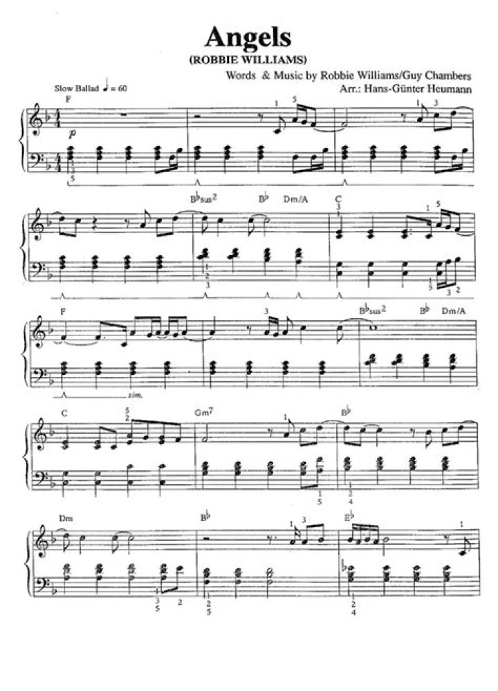 Free Angels Robbie Williams Piano Sheet Music PDF Download