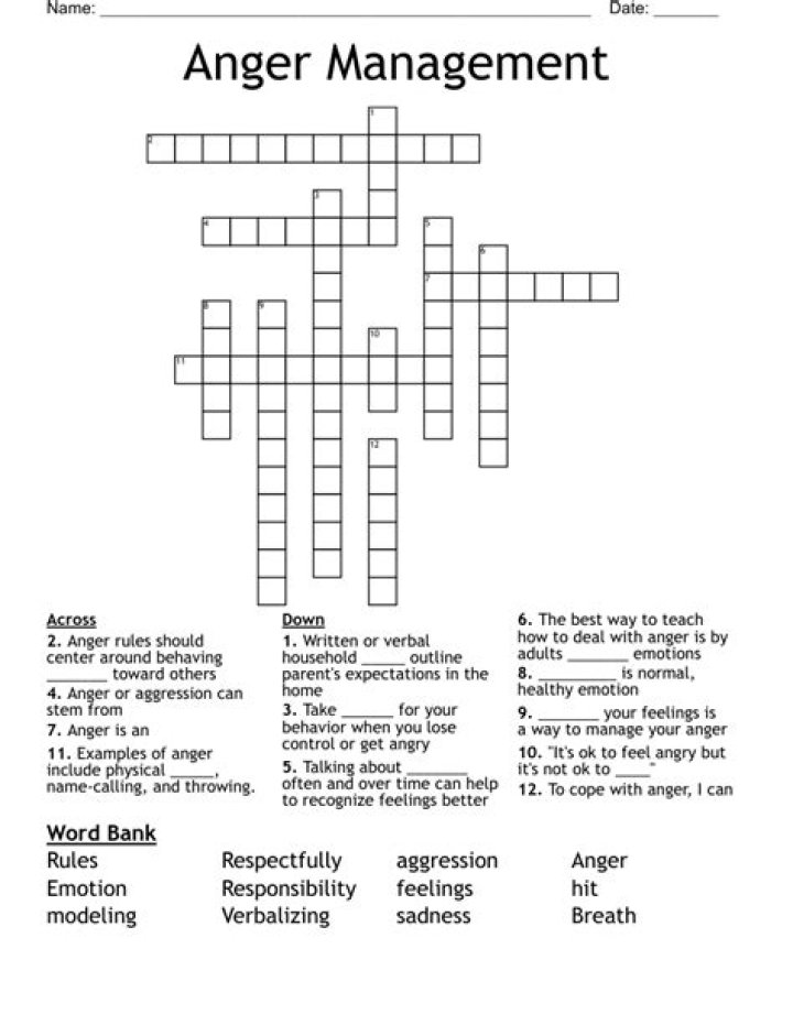 Anger Management Crossword Puzzle PDF – Fun & Effective Mental Wellness Activity