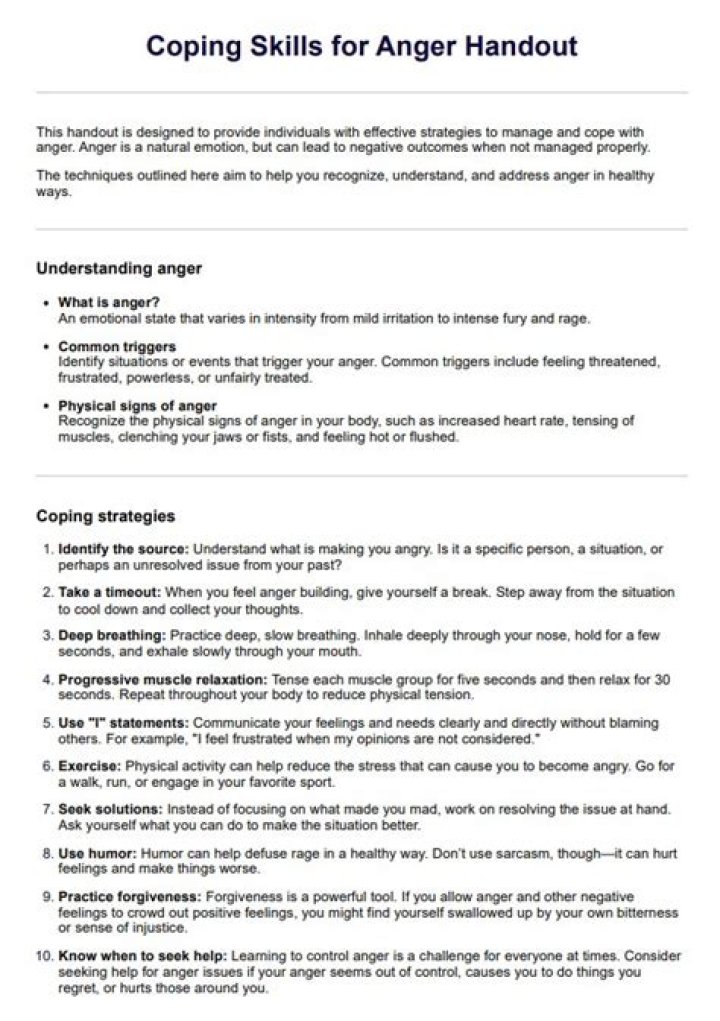Anger Management Handout PDF: Practical Tools for Controlling Anger