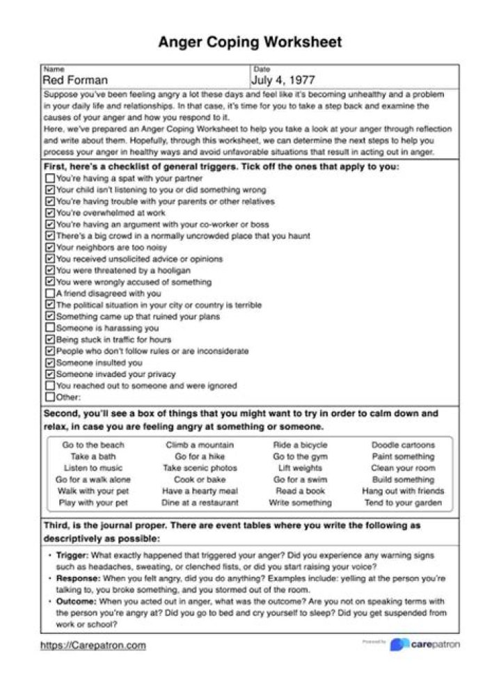 Anger Worksheets PDF – Free Emotional Regulation Exercises
