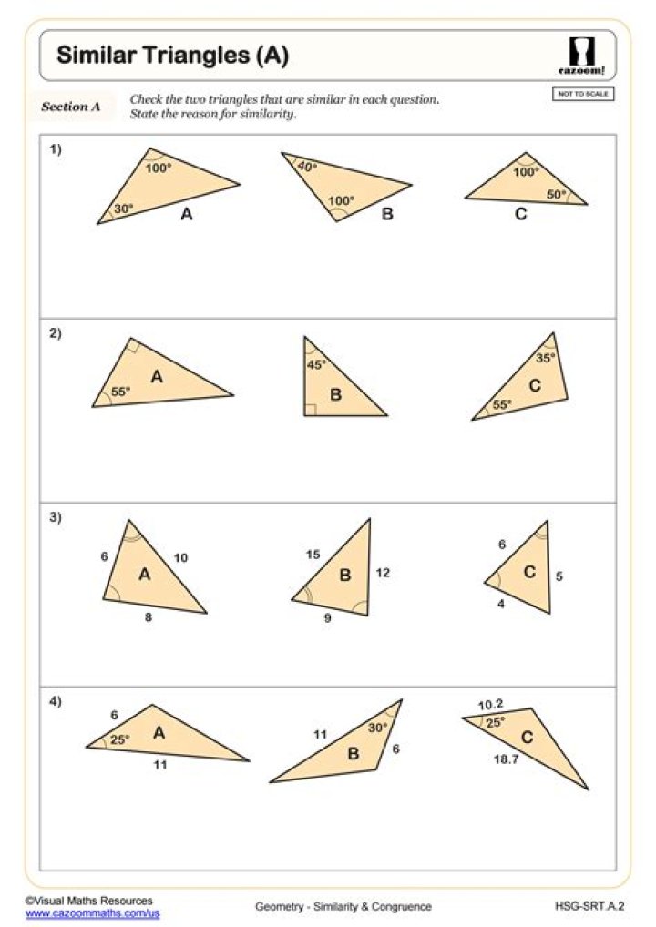 Angle Angle Criterion Worksheet for Triangle Similarity – Download PDF