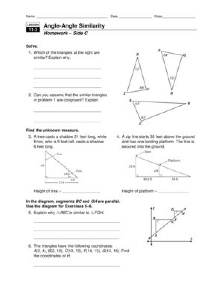 Angle-Angle Similarity Worksheet PDF: Free Download for Geometry Practice